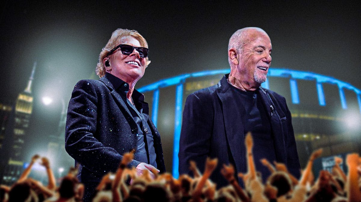 Axl Rose and Billy Joel in front of Madison Square Garden.