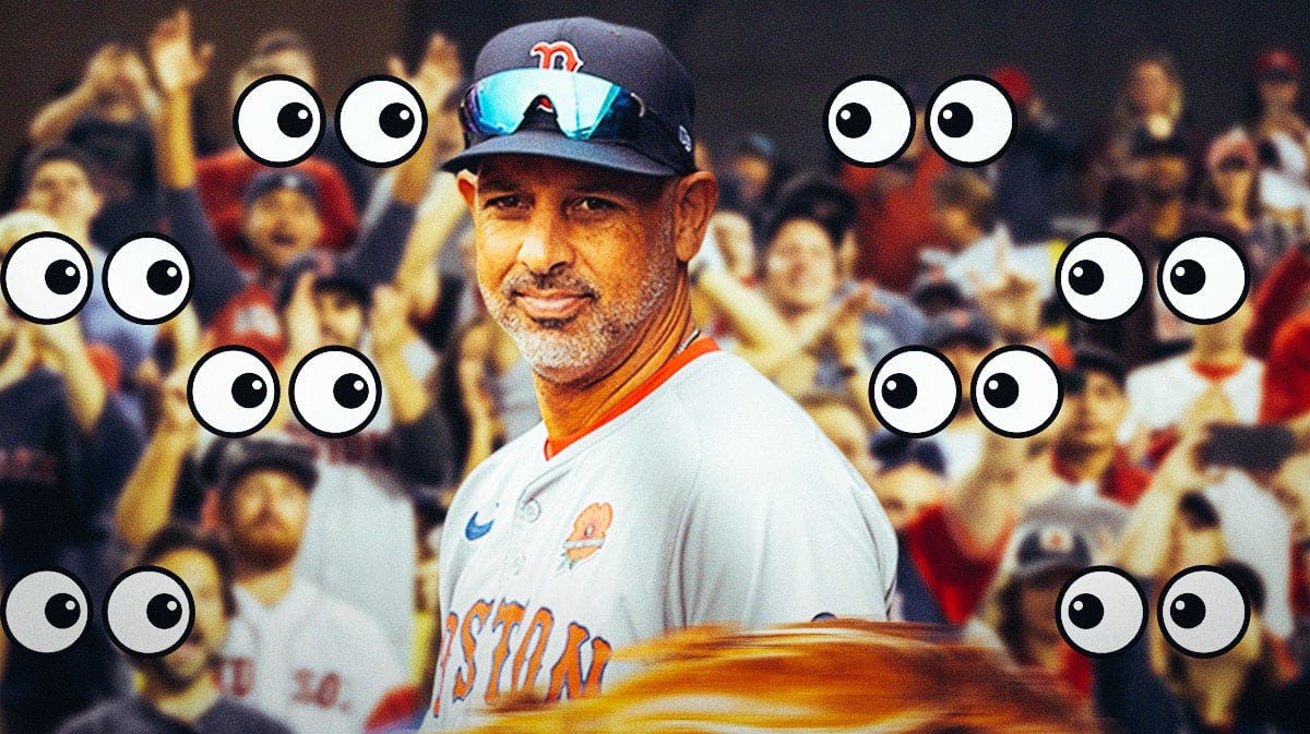 Alex Cora with a bunch of the big eyes emojis in the background
