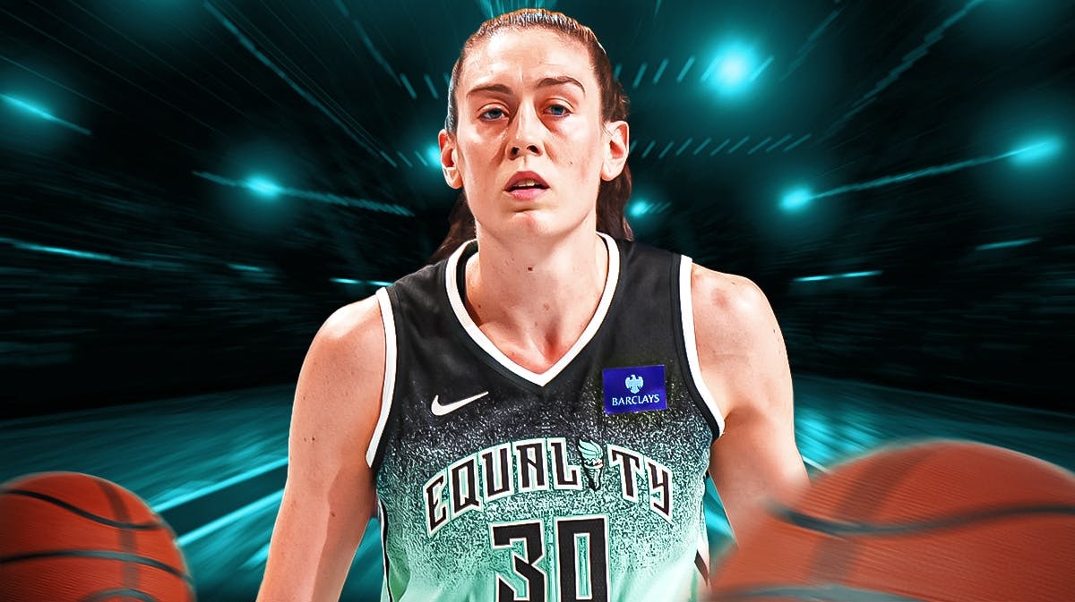 New York Liberty star Breanna Stewart in front of Barclays Center.
