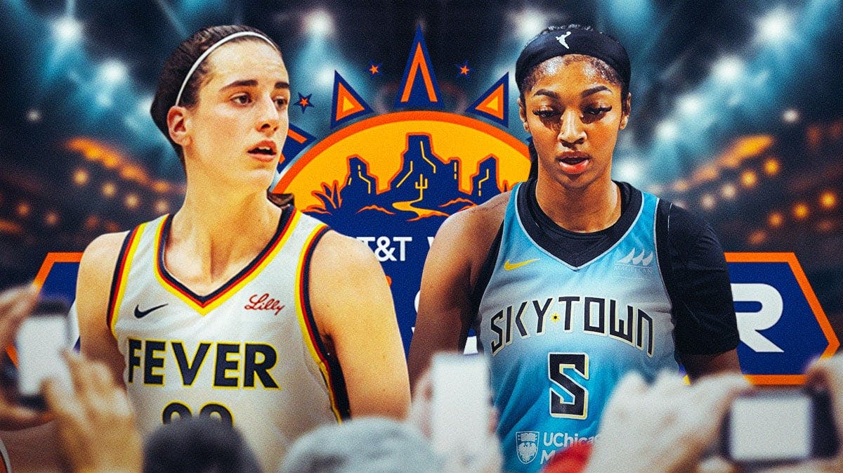 WNBA All-Star player Caitlin Clark from the faver and Angel Reese from the Sky
