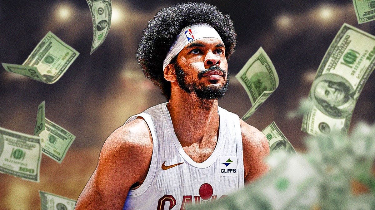 Jarrett Allen with dollar bills flying around