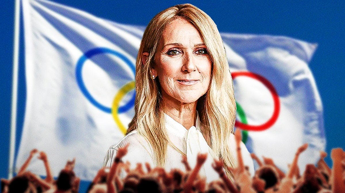 Celine Dion with a Olympics flag.