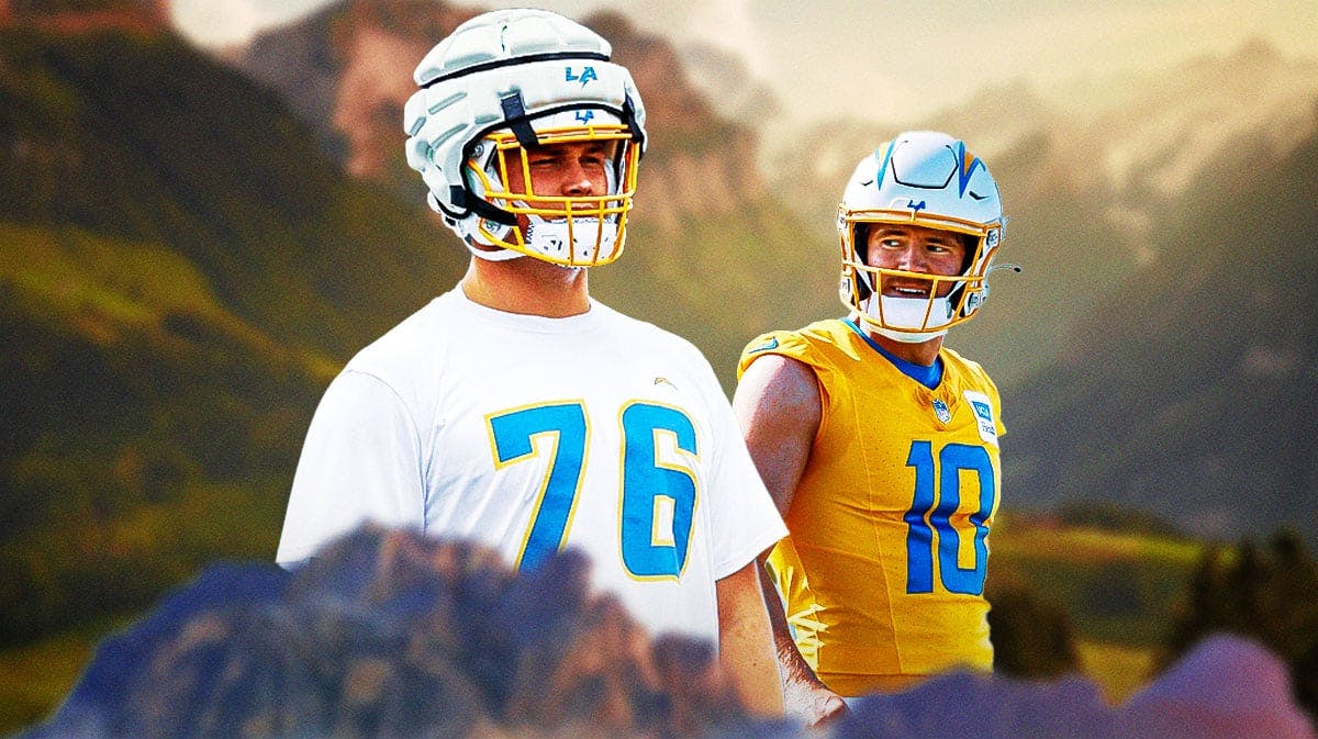 Los Angeles Chargers offensive tackle Joe Alt and quarterback Justin Herbert