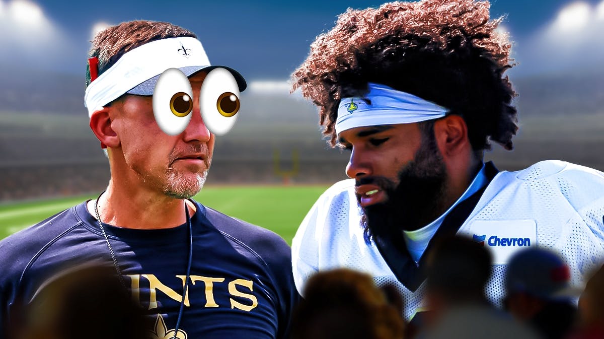 Dennis Allen with big eyeball emojis. Chris Olave