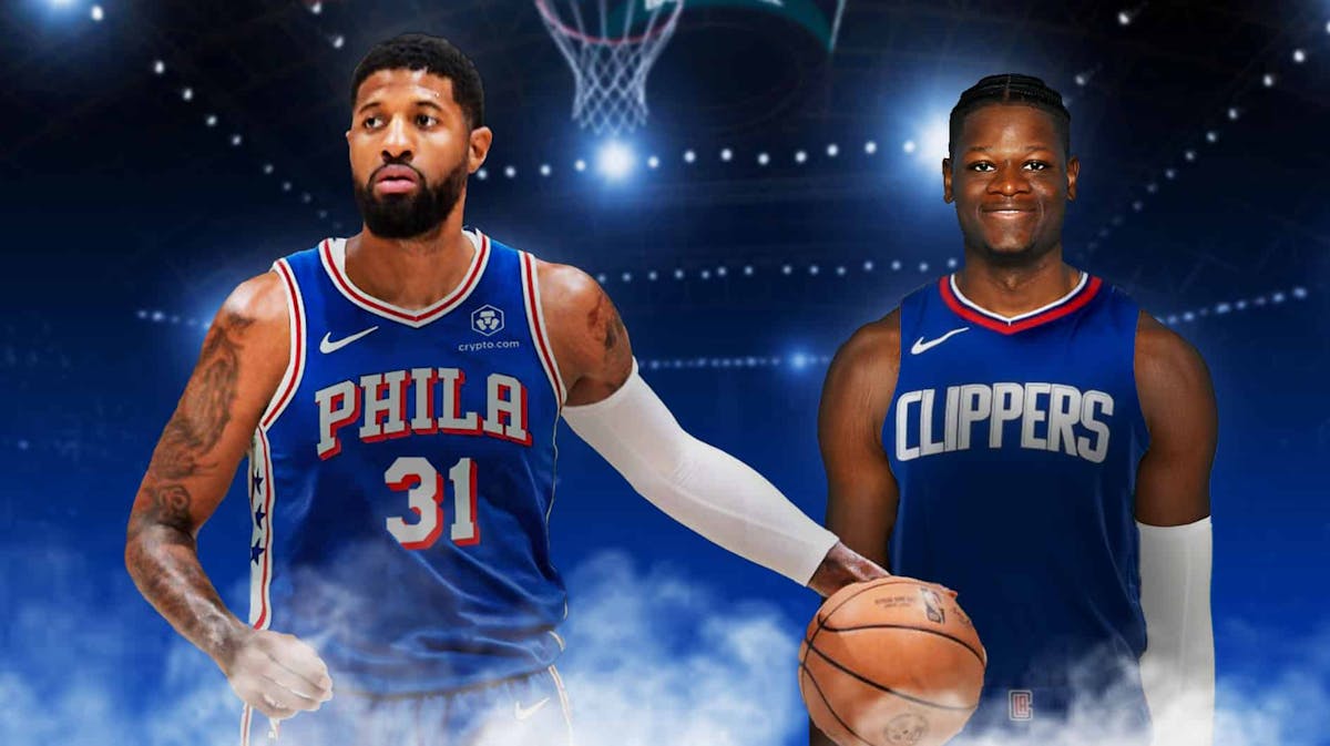 Paul George in a 76ers uni on the left, Mo Bamba on the right in a Clippers uniform