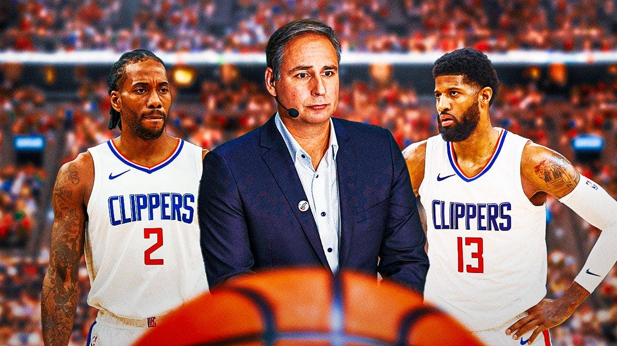 ESPN's Zach Lowe in the middle of former Clippers teammates Kawhi Leonard and Paul George