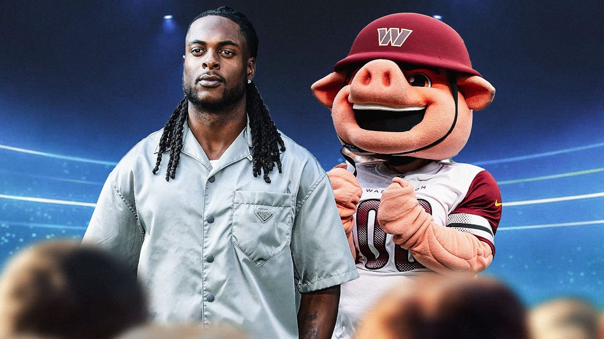 Davante Adams cooking the Washington Commanders mascot