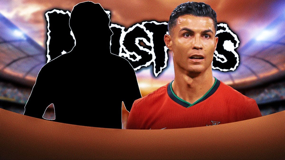 Cristiano Ronaldo next to the silhouette of Danny Simpson in front of the Misfits logo