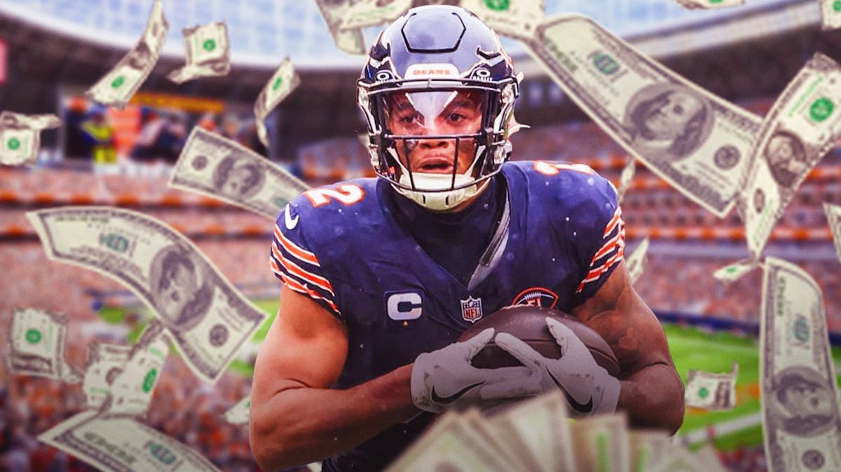 Bears wide receiver DJ Moore in Soldier Field with money flying around