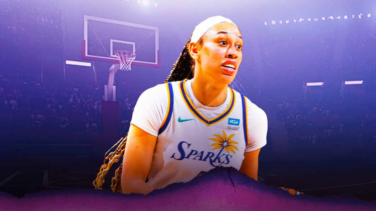 Dearica Hamby with the LA Sparks arena in the background, Mystics