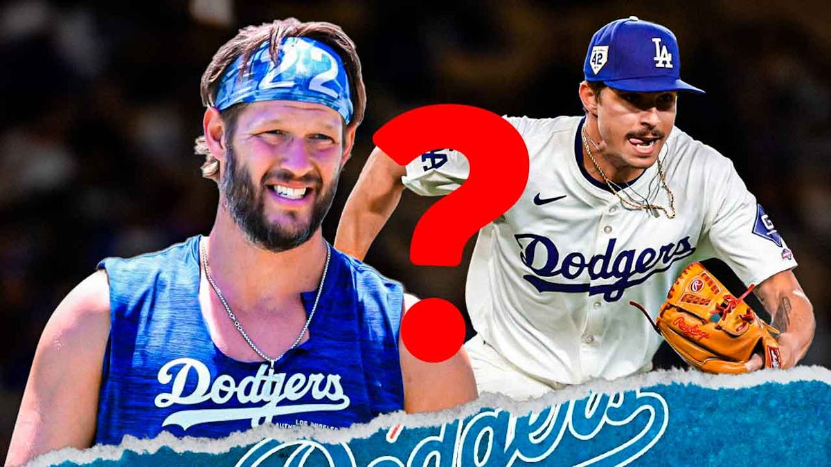 Dodgers Clayton Kershaw on left, Dodgers Ricky Vanasco on right. Question mark in middle.