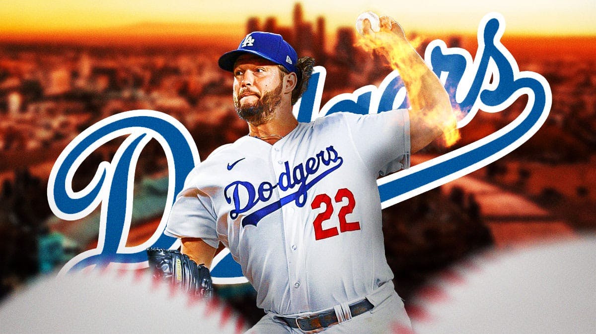 Dodgers Clayton Kershaw throwing a pitch but his arm is made of fire