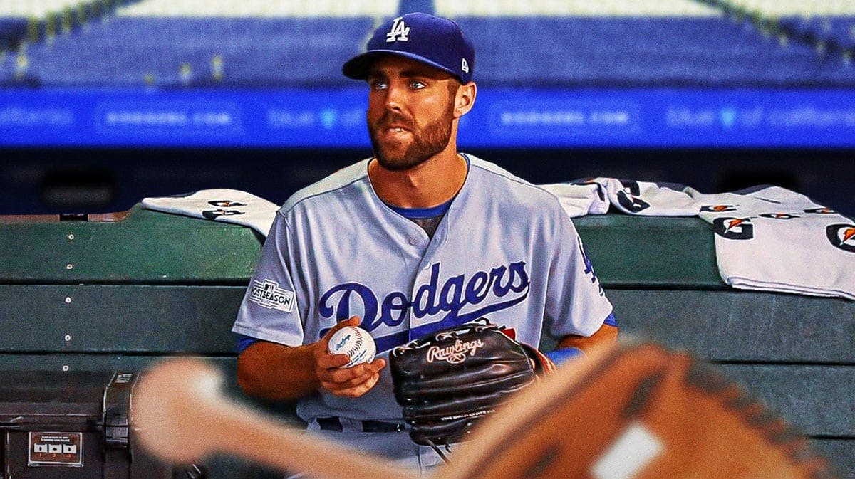 Dodgers Chris Taylor sitting in an MLB dugout.