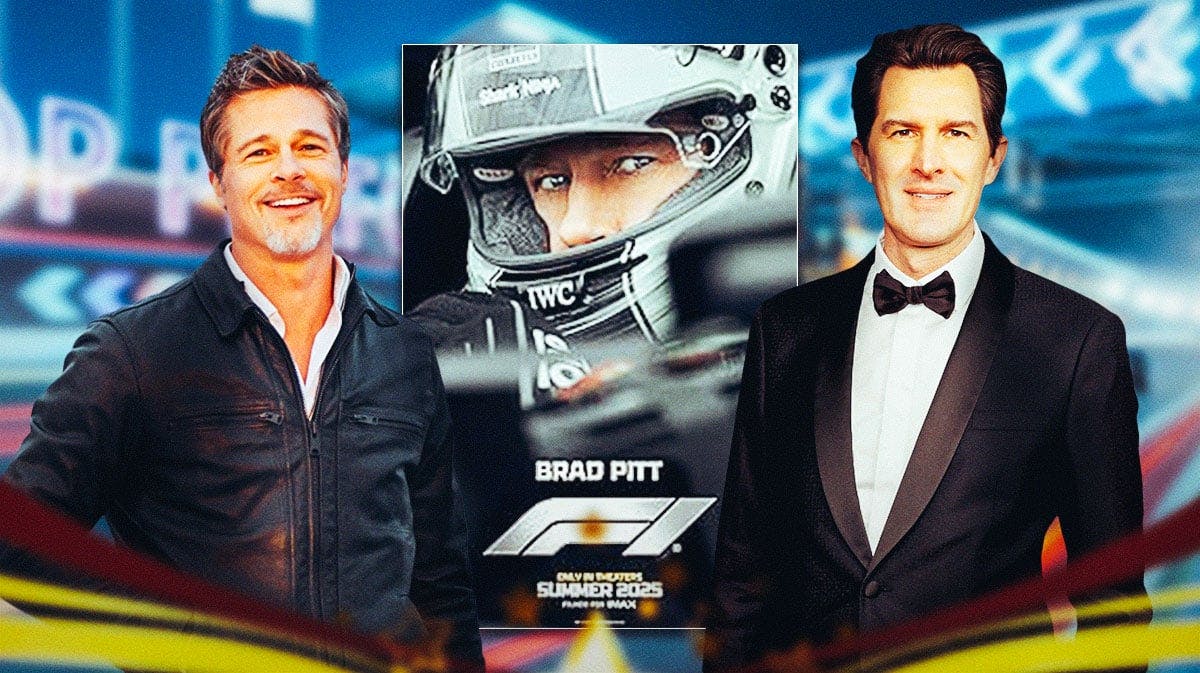 Brad Pitt and Joseph Kosinski with F1 movie poster.