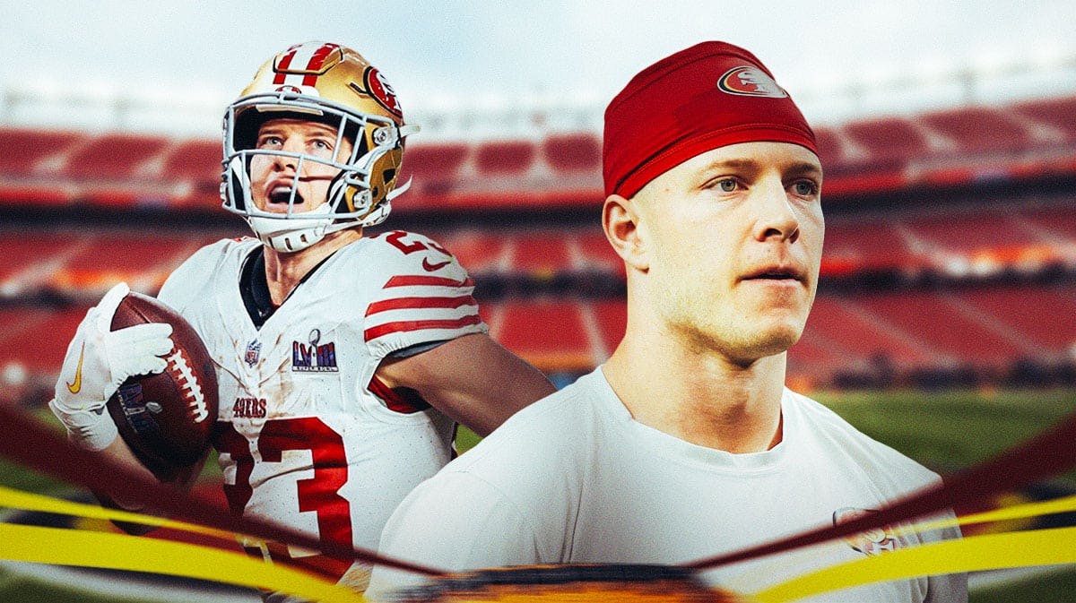 Christian McCaffrey with a 49ers colored background