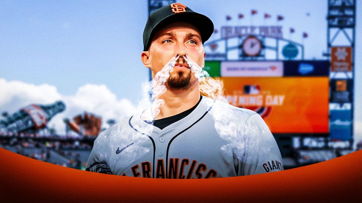 Photo: Blake Snell with smoke coming out of his nose in action in Giants jersey