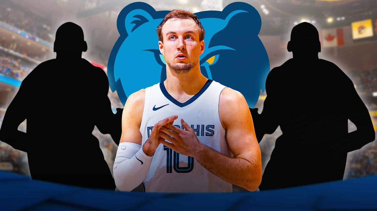 Luke Kennard and some silhouettes. Grizzlies logo in front and some dollar sign emojis around the graphic.