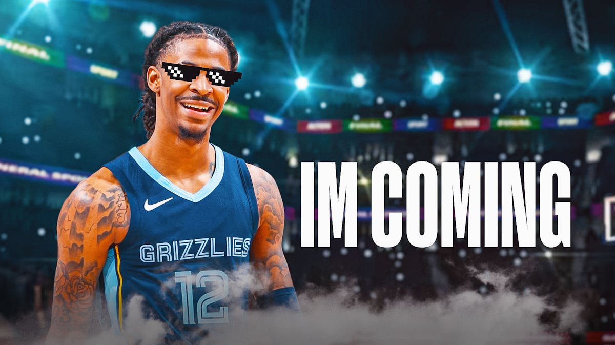 Grizzlies' Ja Morant with the thug life shades on while smiling, caption below: I'M COMING
