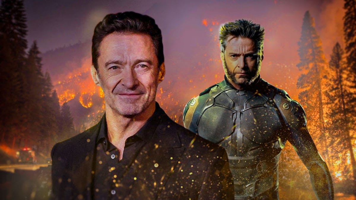 Hugh Jackman next to Marvel Wolverine character.
