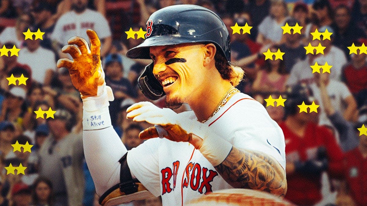 Boston Red Sox player Jarren Duran. Fans with ⭐️ eyes