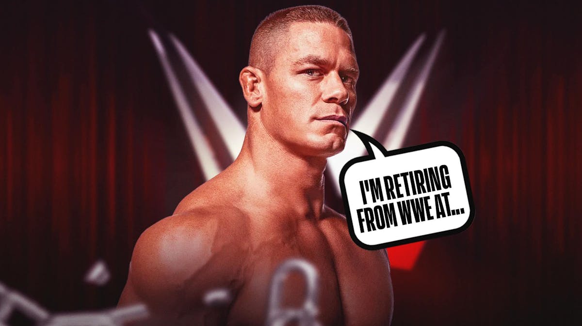 John Cena with a text bubble reading "I'm retiring from WWE at..."