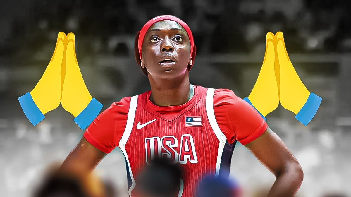Team USA women's basketball player Kahleah Copper, with the "prayer hands" emoji