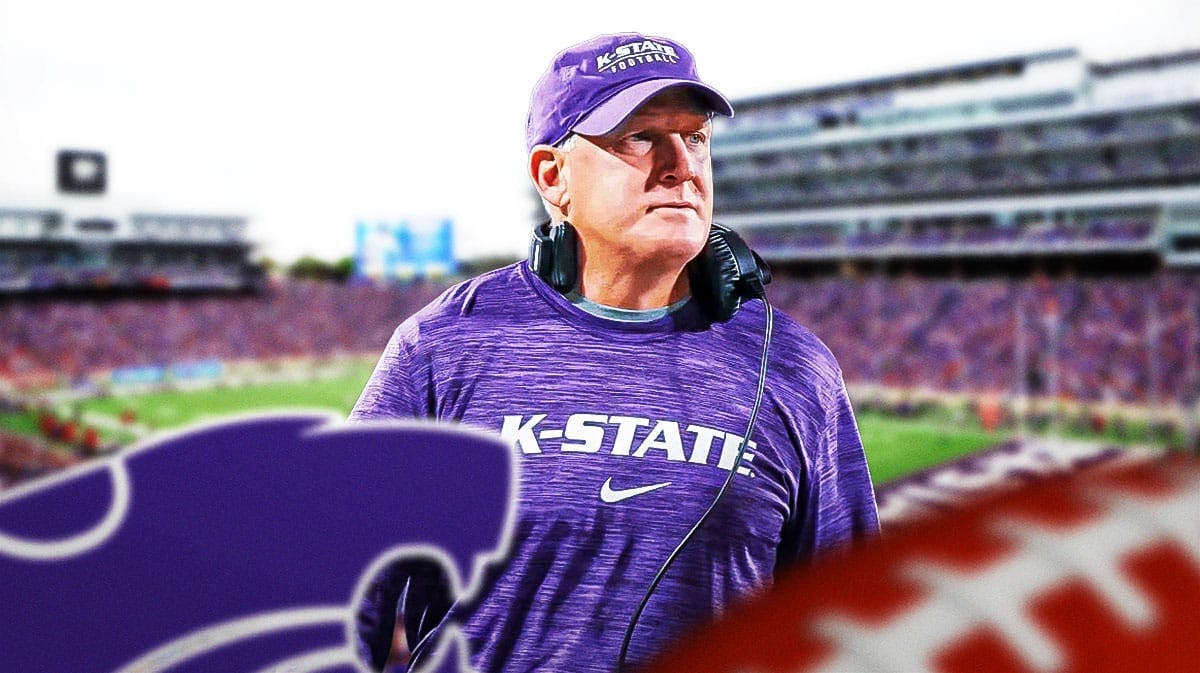 Kansas State football, Wildcats, DJ Giddens, 2024 Kansas State football, Kansas State football predictions, Chris Klieman with Kansas State football stadium in the background