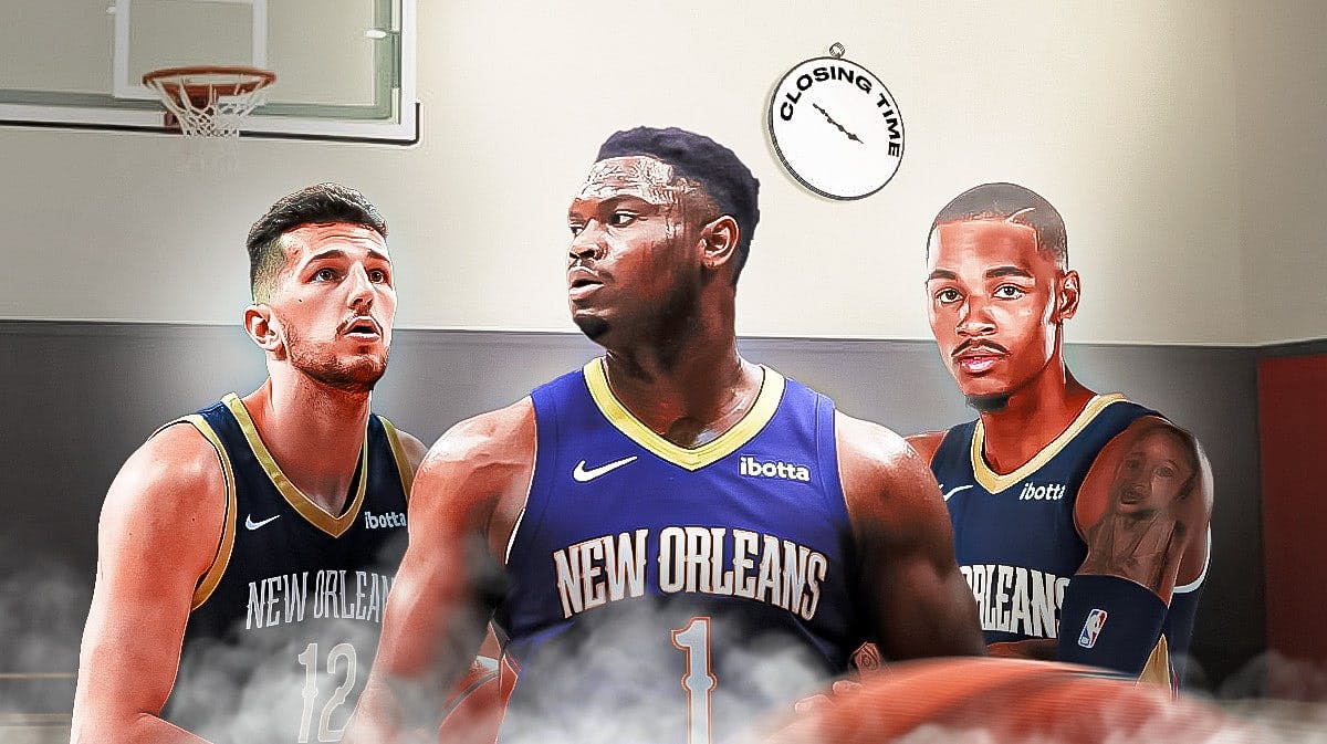 Graphic: Karlo Matkovic, Zion Williamson, and Dejounte Murray on a court with a clock that just says "Closing Time"