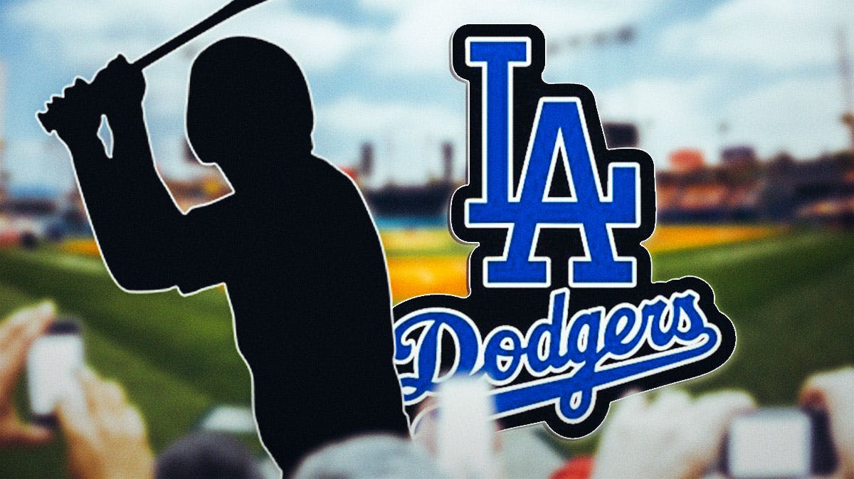 A silhouette of a baseball hitter with the Los Angeles Dodgers logo next to them and a bunch of the big eyes emojis in the background