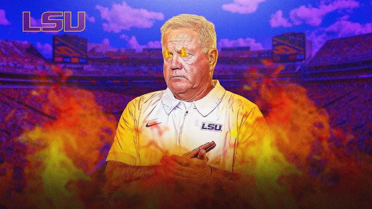 LSU football Brian Kelly surrounded by fire