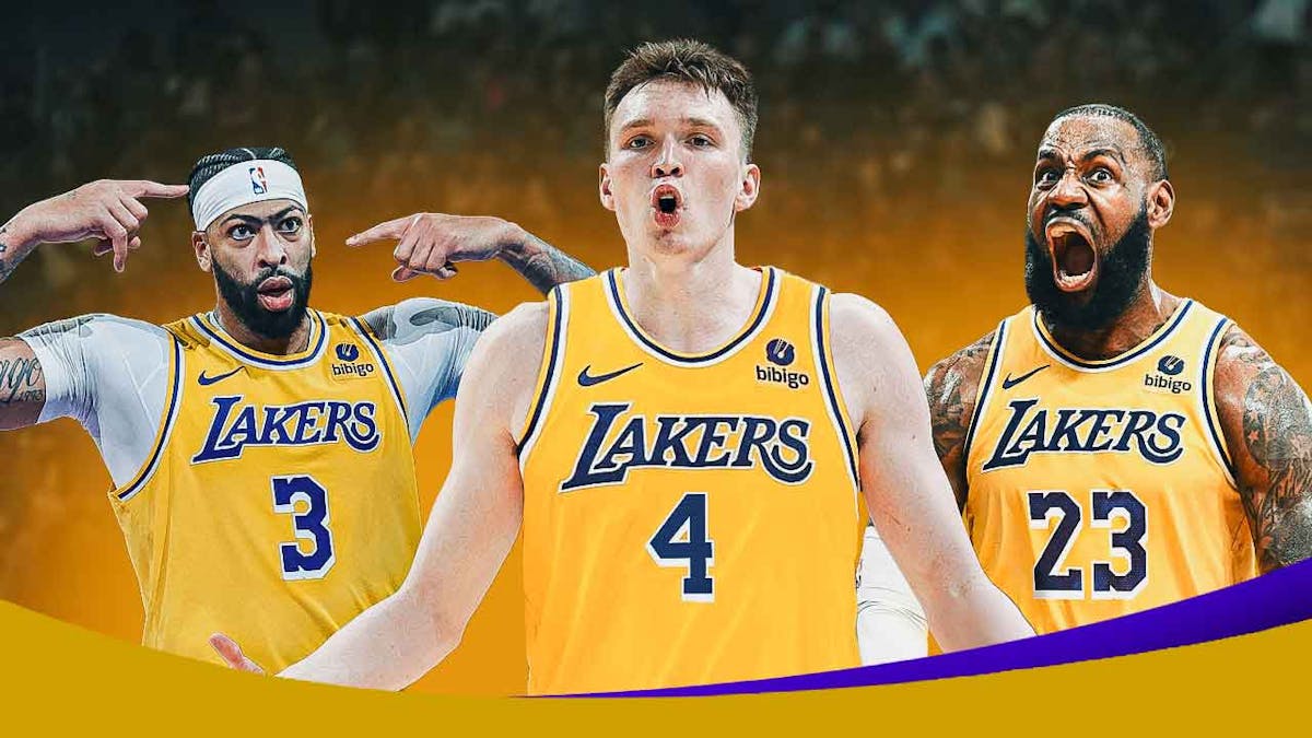Lakers’ Dalton Knecht hyped up alongside LeBron James and Anthony Davis, with the two eyes emoji all over the pic