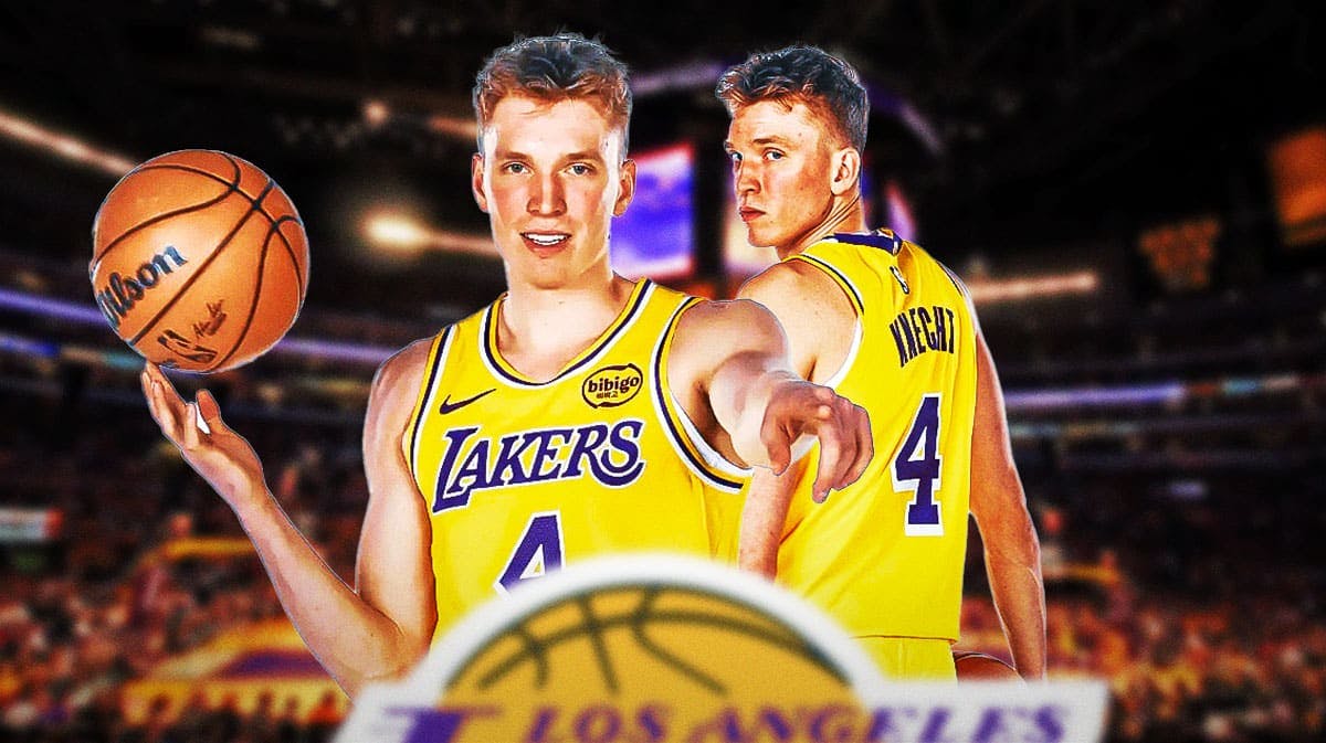 Lakers 2024 NBA Draft pick Dalton Knecht in a Lakers jersey