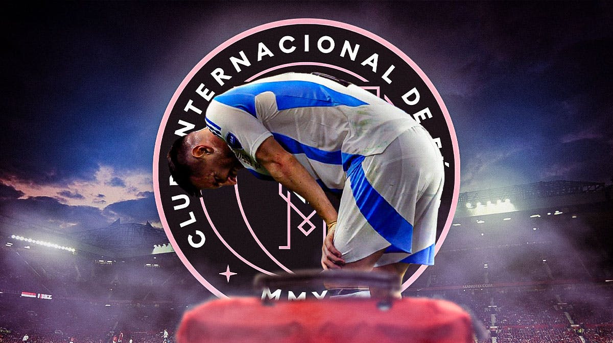 Lionel Messi injured in front of the Inter Miami logo
