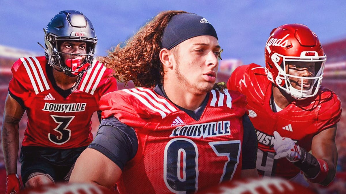 Quincy Riley, Will Maurice Turner, Ashton Gillotte all in Louisville football jerseys