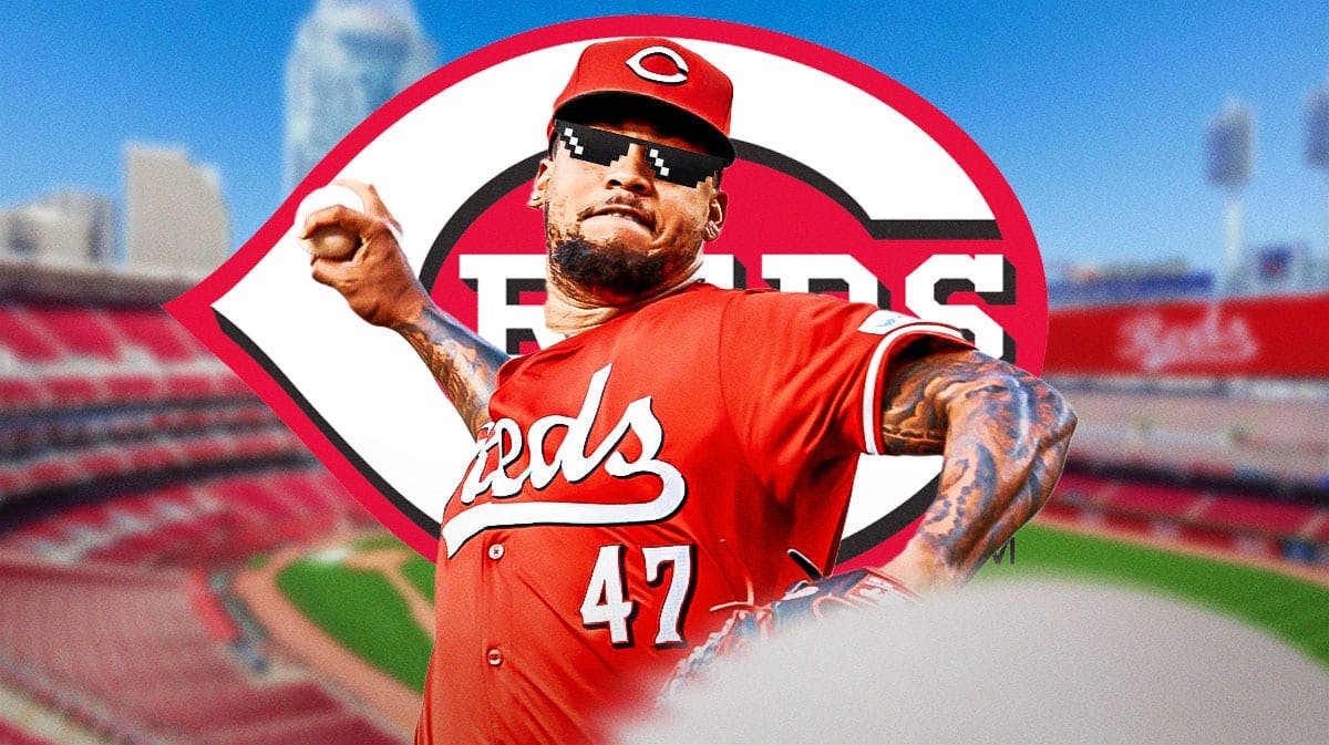 Frankie Montas (Reds) pitching and wearing deal with it shades