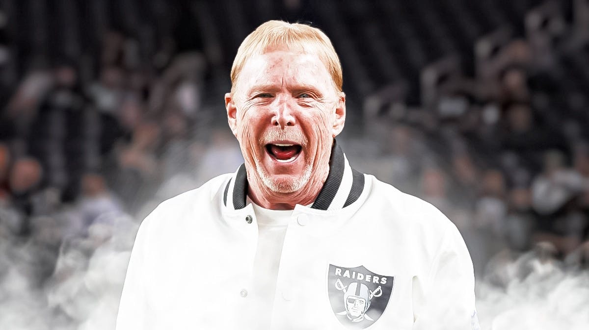 Mark Davis angry with a Raiders-colored background.