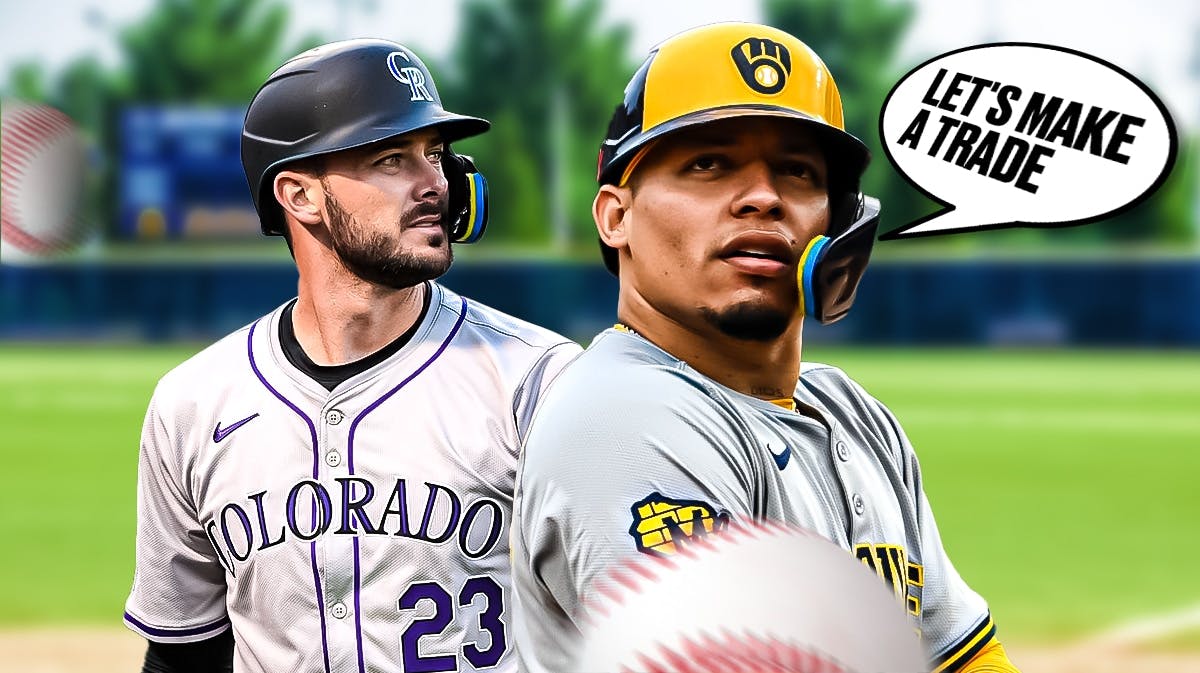 Rockies Kris Bryant and Brewers Willson Contreras both in image. Have Contreras saying the following: Let's make a trade