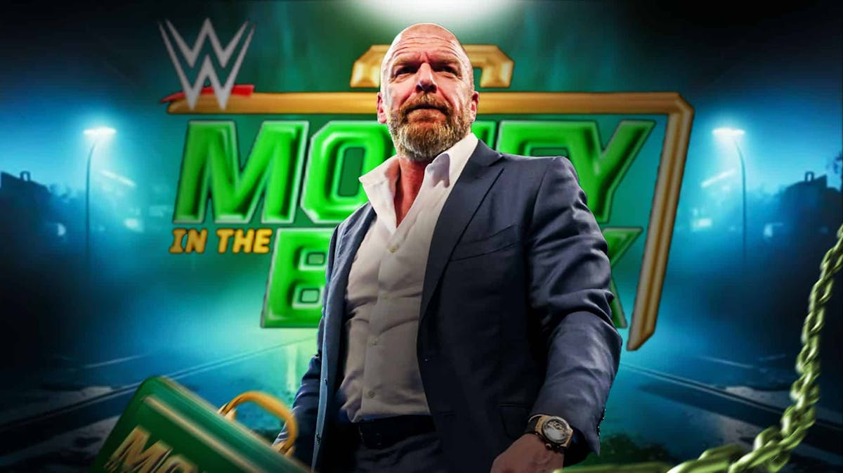 Triple H in front of the Money in the Bank logo.