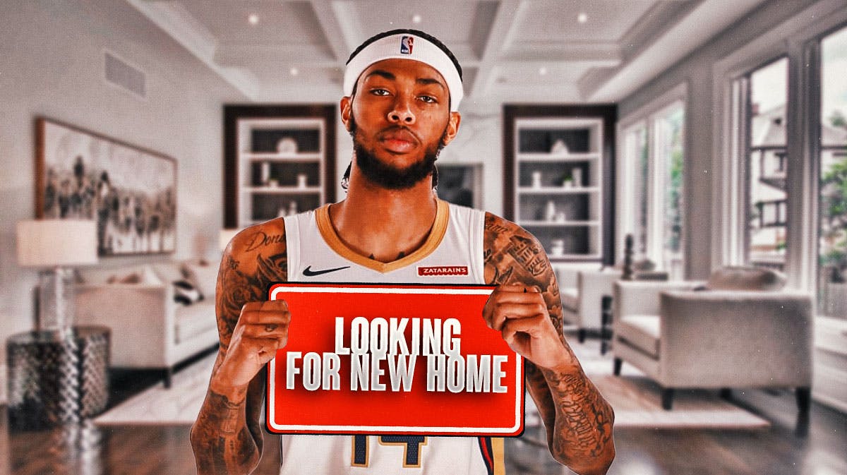 Pelicans' Brandon Ingram visiting model homes, while holding a sign board: LOOKING FOR NEW HOME