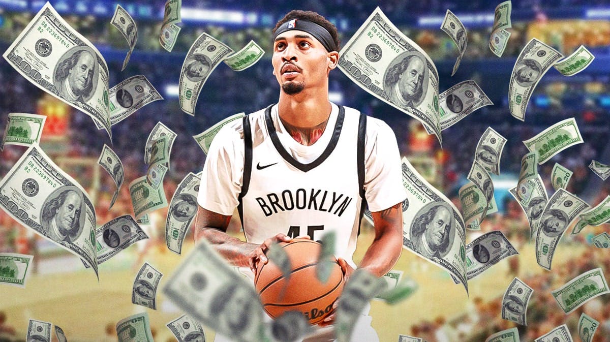 Photo: Keon Johnson in action in Nets jersey with money flying around him