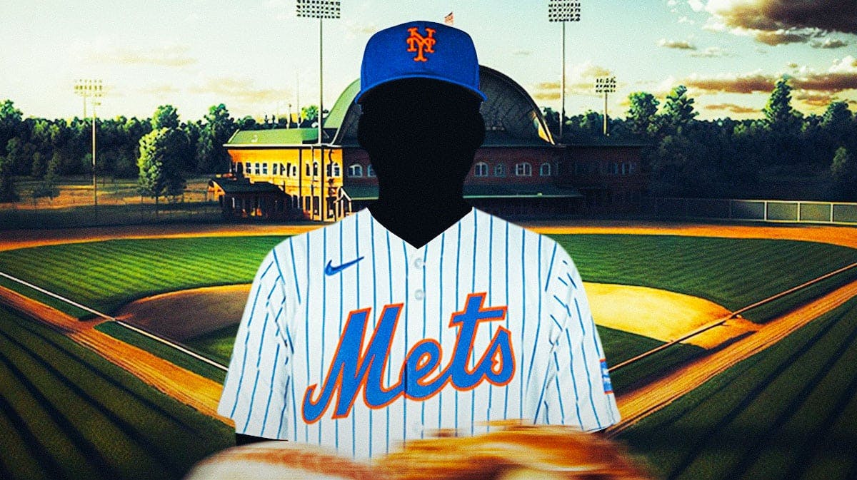 A silhouette of Jackie Bradley Jr in a New York Mets uniform fielding with Citi Field behind him as the Mets signing Jackie Bradley Jr. to a minor league deal prior to the MLB trade deadline.