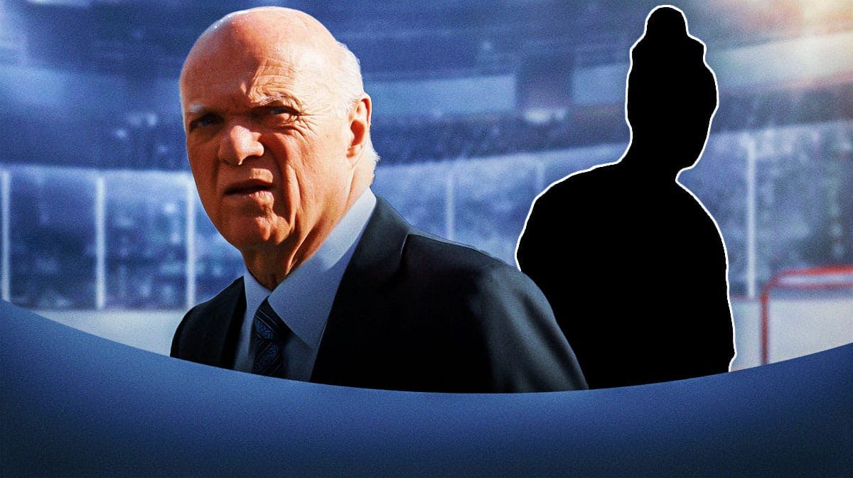 Lou Lamoriello next to a silhouette of Oliver Wahlstrom