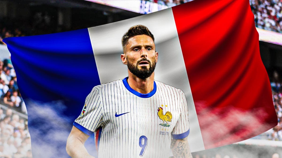 Olivier Giroud in front of the French flag