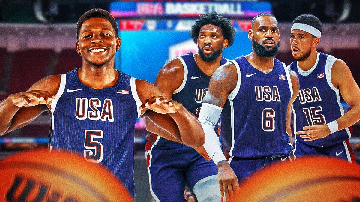 Timberwolves' Anthony Edwards stand next to Team USA stars, LeBron James during Olympics