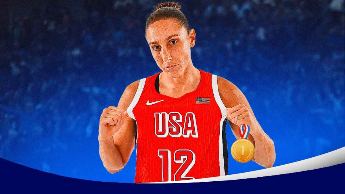 Team USA women's basketball player Diana Taurasi in her Team USA jersey with a gold medal