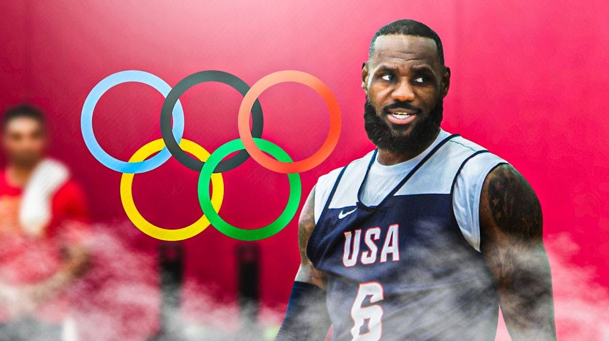 Olympics logo and Los Angeles Lakers player LeBron James