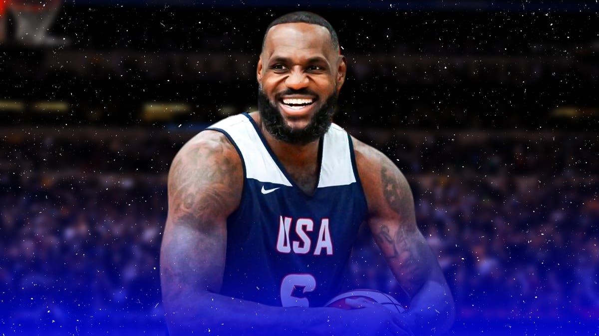 Lakers' LeBron James in Olympics gear during Team USA game against Germany