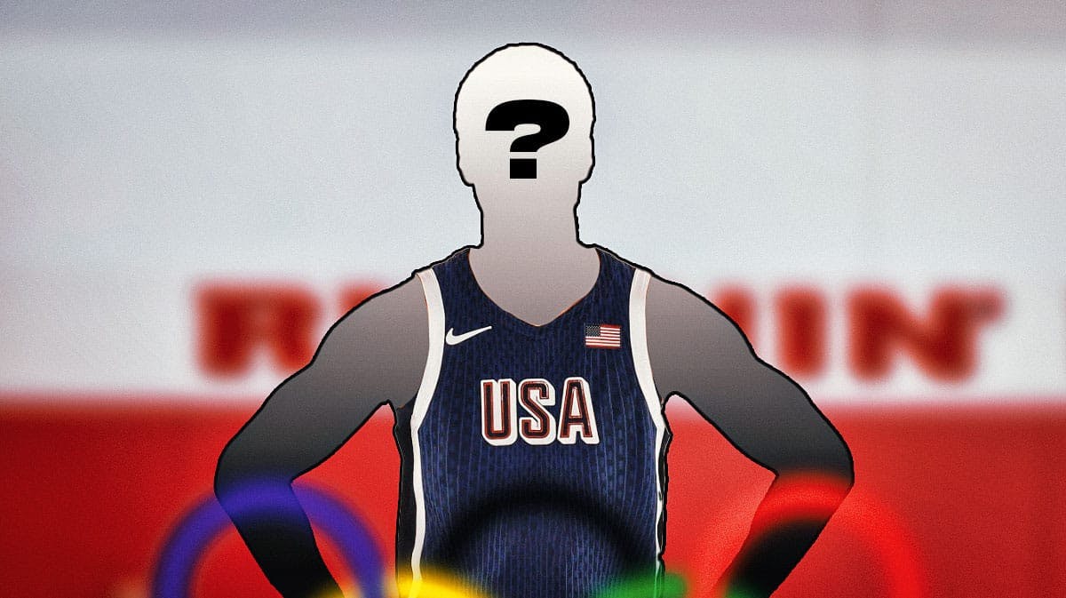 Silhouette of player in team usa basketball jersey with ? on face