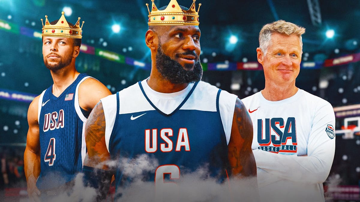 Team USA LeBron James with Warriors Olympics participants Steve Kerr and Stephen Curry
