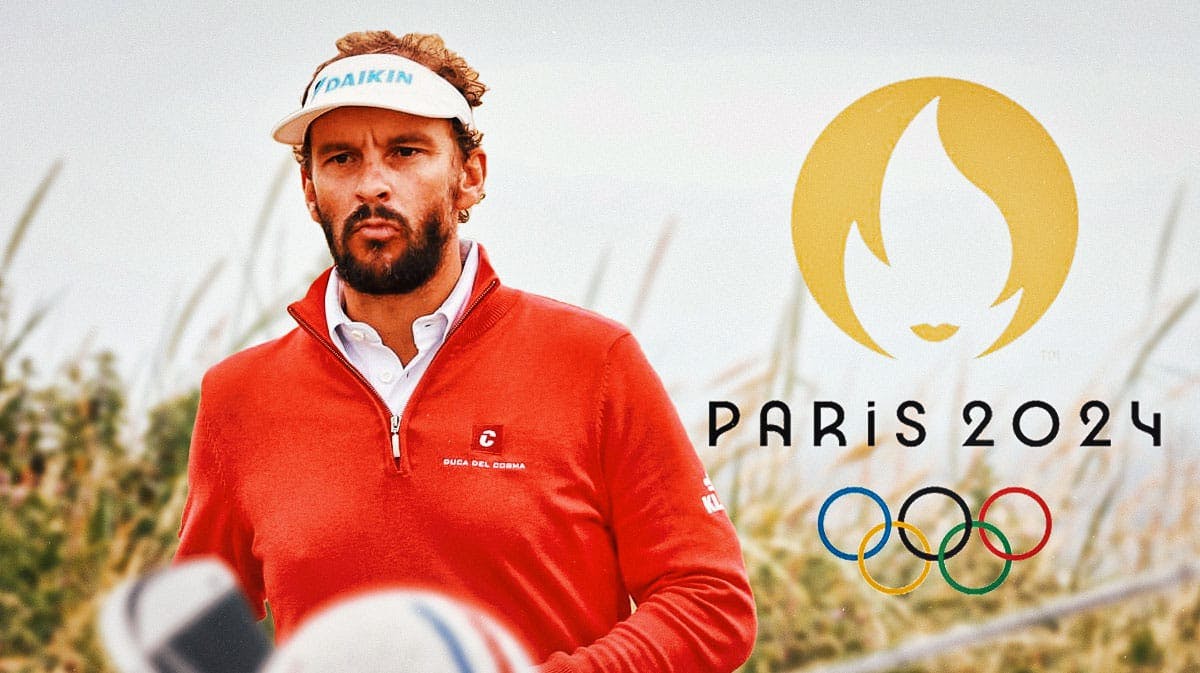 Joost Luiten with Paris 2024 logo. Olympics eligibility court case